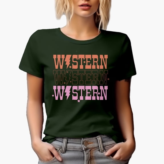 Western Word with Lightning Art Merch Gift, Military Green T-Shirt, Medium