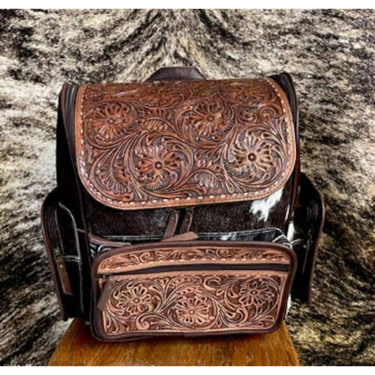 Western cowhide Backpack, Large Leather Backpack, Cowhide Backpack