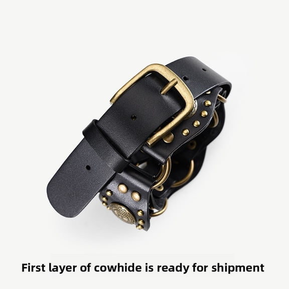 Western denim belt women's 2025 new American retro brown rivet belt versatile jeans with ins wind