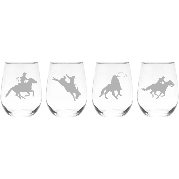 C&M Personal Gifts 17 oz Western Horse Stemless Wine Glasses Set of 4