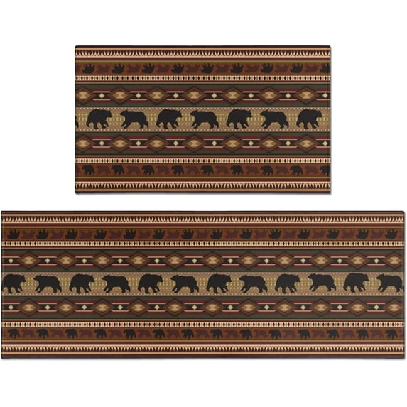 Western kitchen rugs and mats set of 2, non-slip washable kitchen mats, rustic farmhouse bear western rug for kitchen front sink, laundry room, flooring, home, dining room, 17x30+17x47 inch