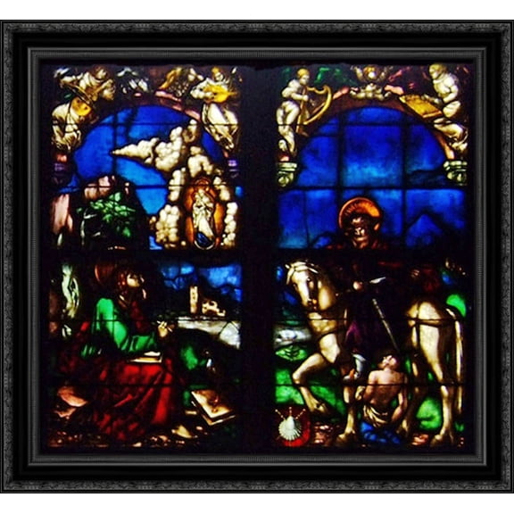 Western stained glass window in the Loch Family Chapel 32x28 Large Black Ornate Wood Framed Canvas Art by Hans Baldung