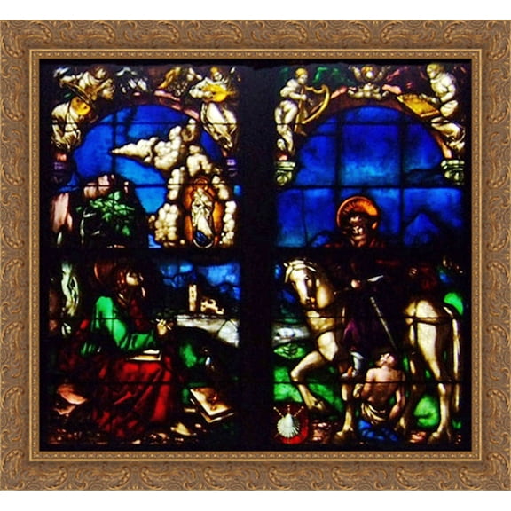 Western stained glass window in the Loch Family Chapel 32x28 Large Gold Ornate Wood Framed Canvas Art by Hans Baldung