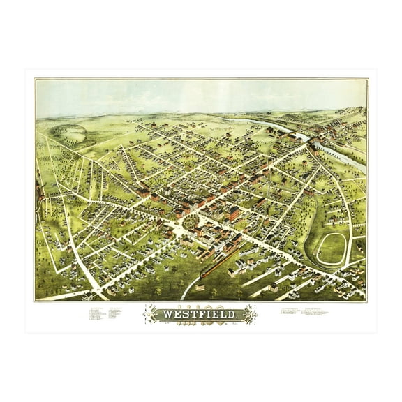 Westfield Art, 1875 Vintage Map of Westfield Massachusetts, MA History Wall Decor Gift, Old Westfield Map - 24" x 18" Unframed Print