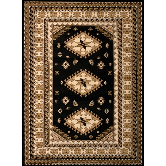 Westfield Home Montclaire Feranda Bordered Southwestern Area Rug Black 5'3" x 7'2" 5' x 8' Indoor Living Room,Bedroom,Dining Room Tan