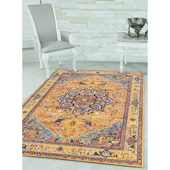 Westfield Home Versailles Adelina Area Rug Orange/Blue 5'3" x 7'2" 5' x 8' Indoor Living Room, Bedroom, Dining Room Blue Rectangle