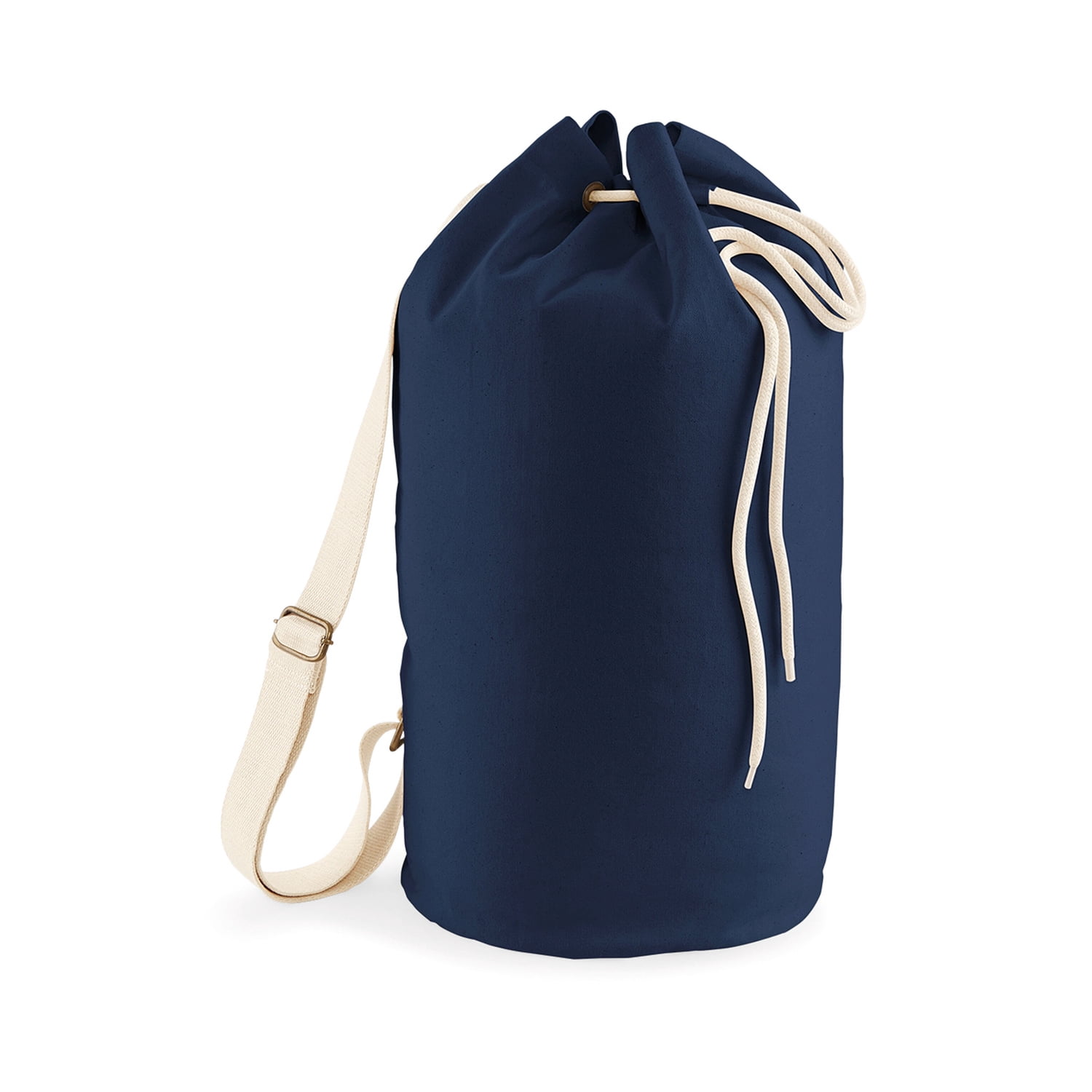 Westford Mill Nautical Drawstring Bag - 100% Cotton Canvas, Natural/Navy Stripes, 18.11" X 14.57"
