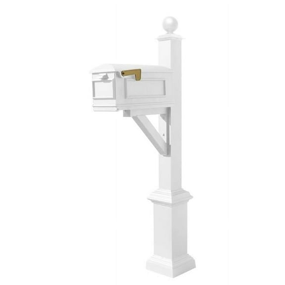 QualArc WPD-NB-S4-LM-3P-WHT Westhaven System with Lewiston Mailbox, 3 Cast Plates with No Base Large Ball Finial - White