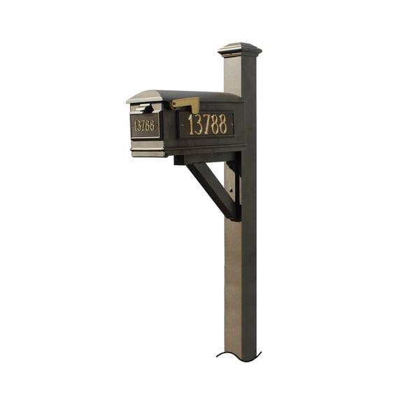 Westhaven System with Lewiston Mailbox, (3 Cast Plates) (No Base) Pyramid Finial in (Bronze)