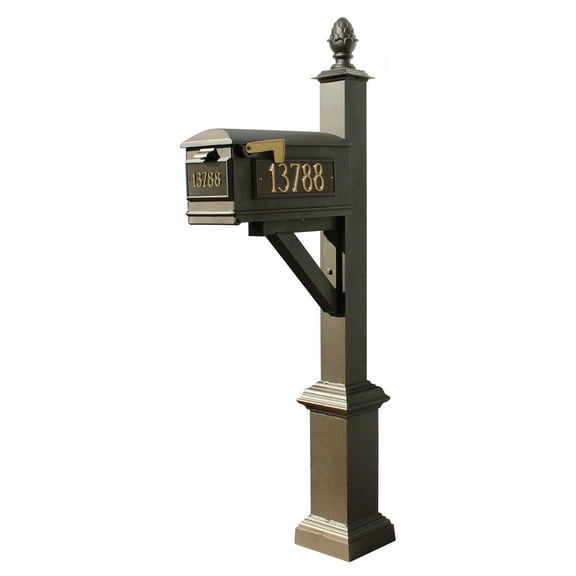 QualArc WPD-SB1-S3-LM-3P-BRZ Westhaven System with Lewiston Mailbox, 3 Cast Plates Square Base & Pineapple Finial - Bronze