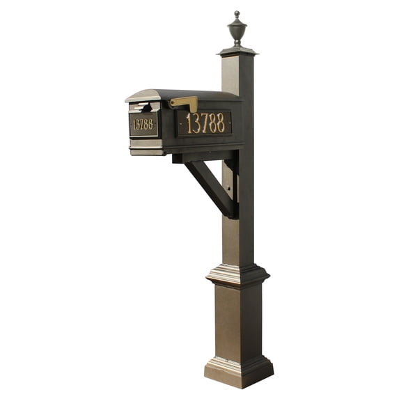 Westhaven System with Lewiston Mailbox, (3 Cast Plates) Square Base & Urn Finial in (Bronze)