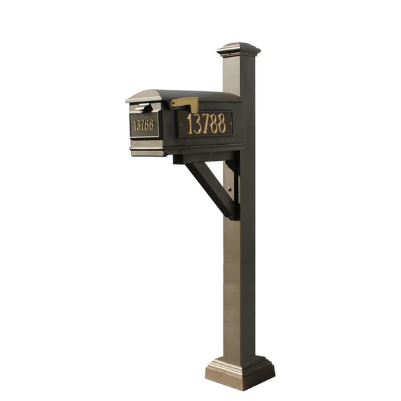 Westhaven System with Lewiston Mailbox, (3 Cast Plates) Square Collar & Pyramid Finial in (Bronze)