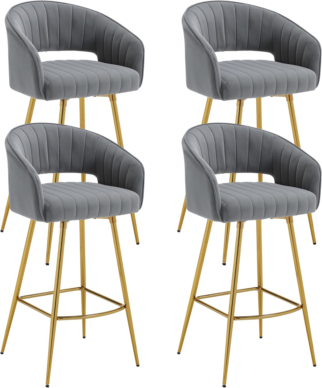 Westice Bar Stools Set of 4, Velvet 30" High Bar Stools with Back and
