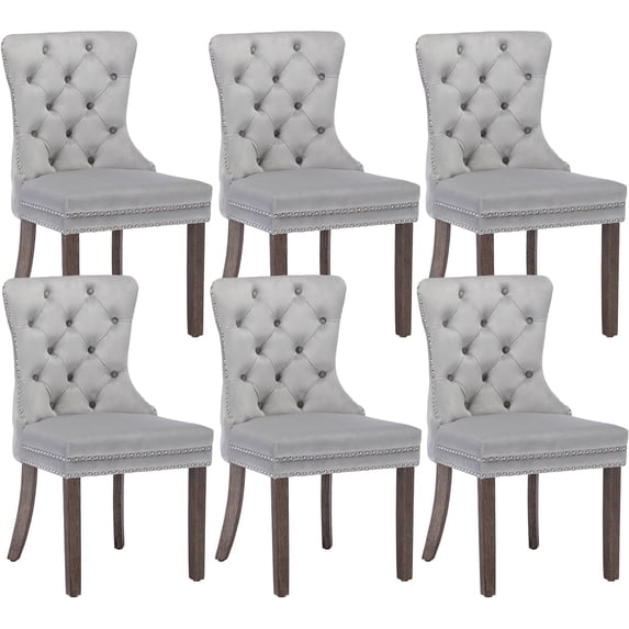 Westice Dining Room Chairs Set of 6, Velvet Fabric, Button Tufted, Wood Legs, Light Gray