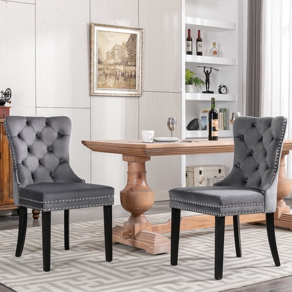 Westice Dining Chairs Set of 2, Tufted Dining Room Chair with Nailhead for Kitchen Restaurant, Dark Gray