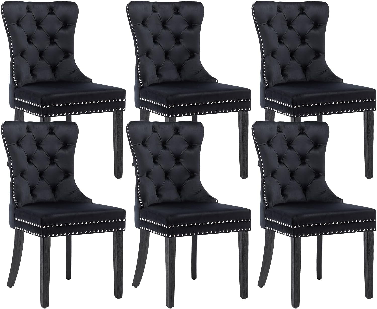 Black Velvet Tufted High Back Dining Chairs Set of 6