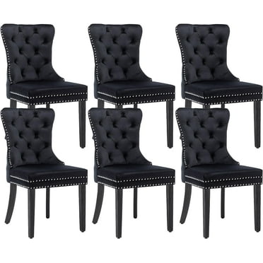 Westice Dining Chairs Set of 6, Tufted Dining Room Chair with Nailhead for Kitchen Restaurant, Black