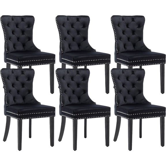 Westice Dining Chairs Set of 6, Tufted Dining Room Chair with Nailhead for Kitchen Restaurant, Black
