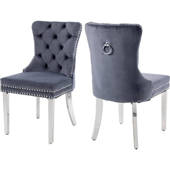Westice Dining Room Chairs Set of 2, Velvet Fabric, Button Tufted, Stainless Steel Legs, Dark Gray