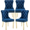 thumbnail image 1 of Westice Dining Room Chairs Set of 4, Tufted Velvet Chairs with Golden Stainless Legs, Rivet Trim Metal Pull Ring Large Back for Kitchen Dining Room Restaurant, Blue, 1 of 9