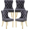 thumbnail image 1 of Westice Dining Room Chairs Set of 4, Tufted Velvet Chairs with Golden Stainless Legs, Rivet Trim Metal Pull Ring Large Back for Kitchen Dining Room Restaurant, Dark Gray, 1 of 9