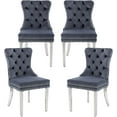 thumbnail image 1 of Westice Dining Room Chairs Set of 4, Tufted Velvet Chairs with Modern Stainless Steel Legs, Rivet Trim Metal Pull Ring Large Back for Kitchen Dining Room Restaurant, Dark Gray, 1 of 9