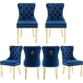 thumbnail image 1 of Westice Dining Room Chairs Set of 6, Tufted Velvet Chairs with Golden Stainless Legs, Rivet Trim Metal Pull Ring Large Back for Kitchen Dining Room Restaurant, Blue, 1 of 9