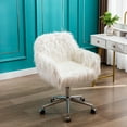 thumbnail image 1 of Westice Faux Fur Home Office Desk Chair, Fluffy Vanity Makeup Chairs with Wheels for Women, White, 1 of 8