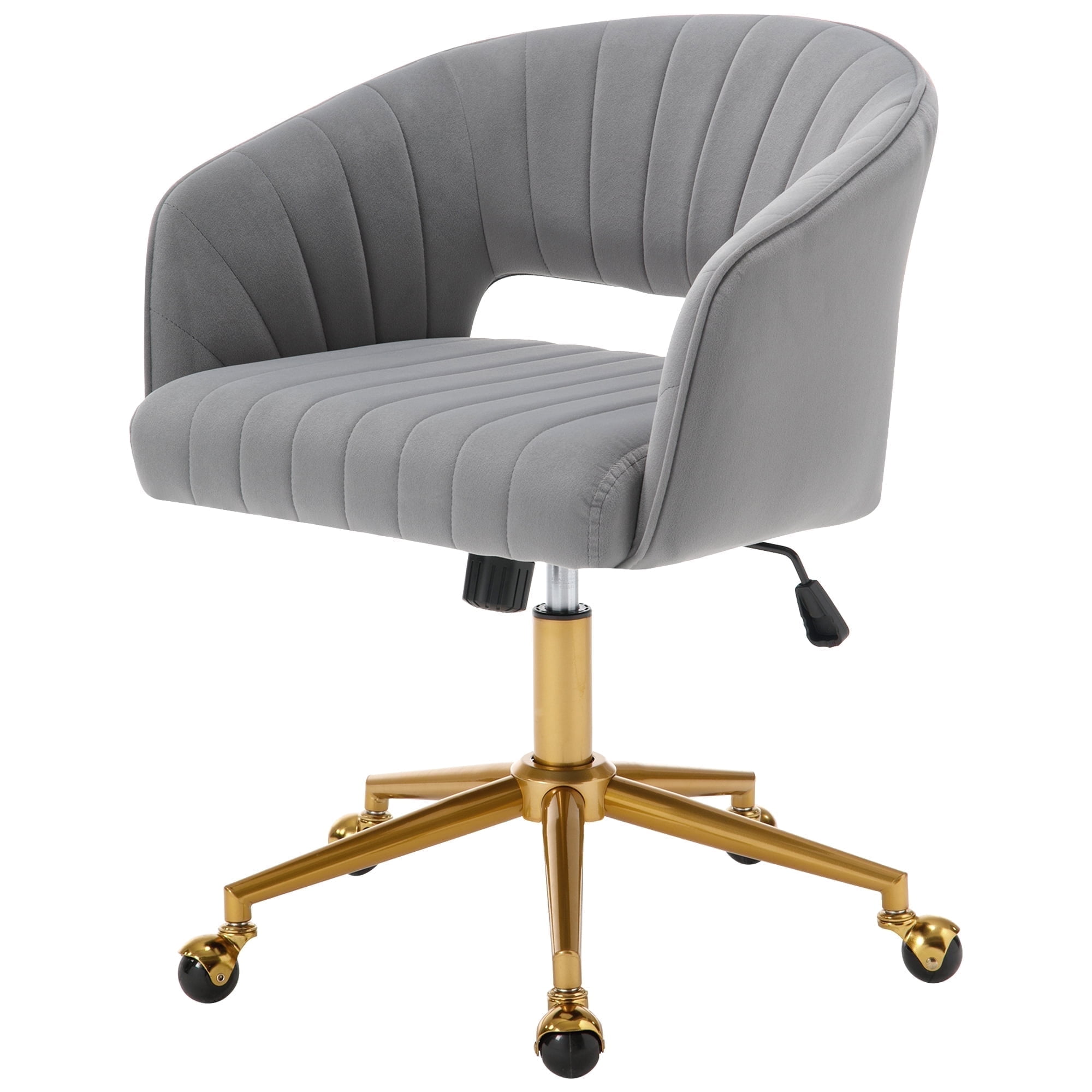 Westice Home Office Desk Chairs, Velvet Rolling Chair, Height Adjustable Swivel Vanity Chair, Ergonomic Chair for Study, Living Room Computer Room, Grey