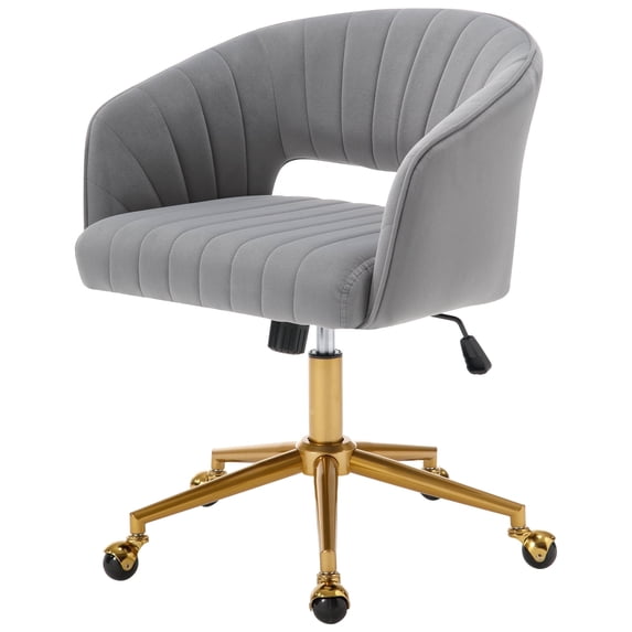 Westice Home Office Desk Chairs, Velvet Rolling Chair, Height Adjustable Swivel Vanity Chair, Ergonomic Chair for Study, Living Room Computer Room, Grey