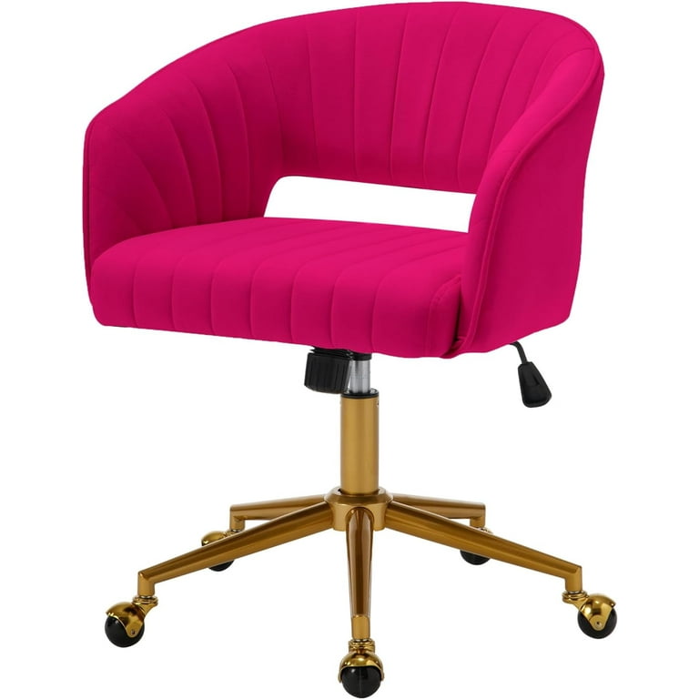 Westice Hot Pink, Velvet Task Chair, Adjustable Swivel, Golden