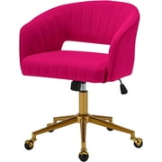 Westice Home Office Desk Chairs, Velvet Task Chair, Height Adjustable Swivel Vanity Chair with Golden Base for Vanity Study, Living Room Computer Room, Hot Pink