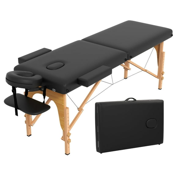 Westice Portable 2-Section Foldable Massage Table with Adjustable Height, Face Cradle, Wood Frame, Ideal for Spa, Tattoo, Black