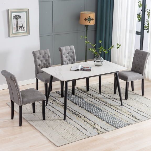 Westice Upholstered Dining Chairs Set of 4, Fabric Dining Room Kitchen Side Chair with Nailhead Trim and Rubber Wood Legs Light Gray