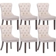 thumbnail image 1 of Westice Velvet Dining Chairs Set of 6, Dining Chairs Button Tufted with Rivet Trim Metal Pull Ring Wood Legs for Kitchen Dining Room Beige, 1 of 10