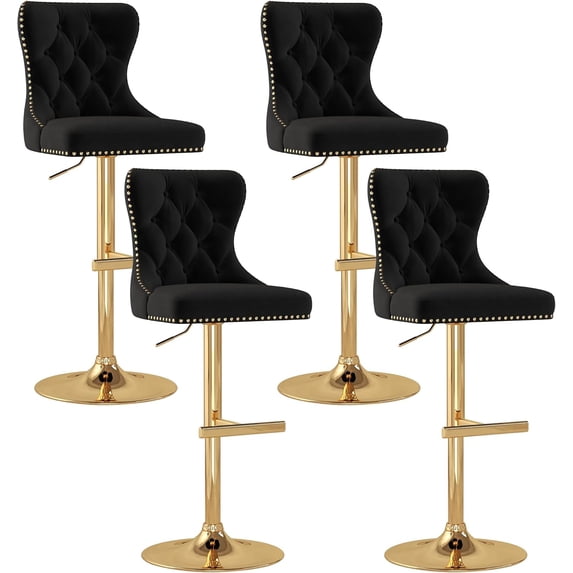 Westice Velvet Swivel Bar Stools Set of 4 with Tufted Back & Gold Base, Black