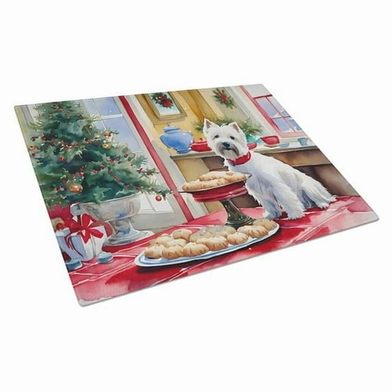 Westie Christmas Cookies Glass Cutting Board 12 in x 15 in