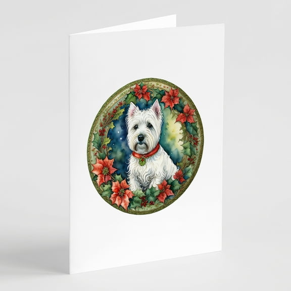 Westie Christmas Flowers Greeting Cards Pack of 8 7 in x 5 in