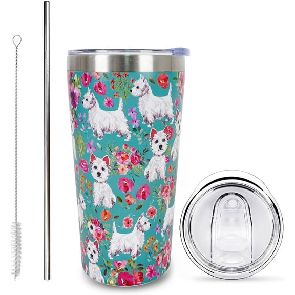 Westie Dog Gifts for Women Cute Dog Tumbler Coffee Cup for Women Westie Dog Travel Mug 10 OZ Stainless Steel Insulated Water Bottle With Lid and Straw