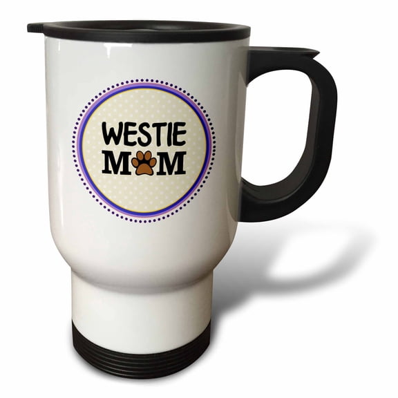 3dRose, Westie Dog Mom - West Highland White Terrier - Doggie mama by breed - doggy lover paw print - owner, 14oz Stainless Steel Travel Mug
