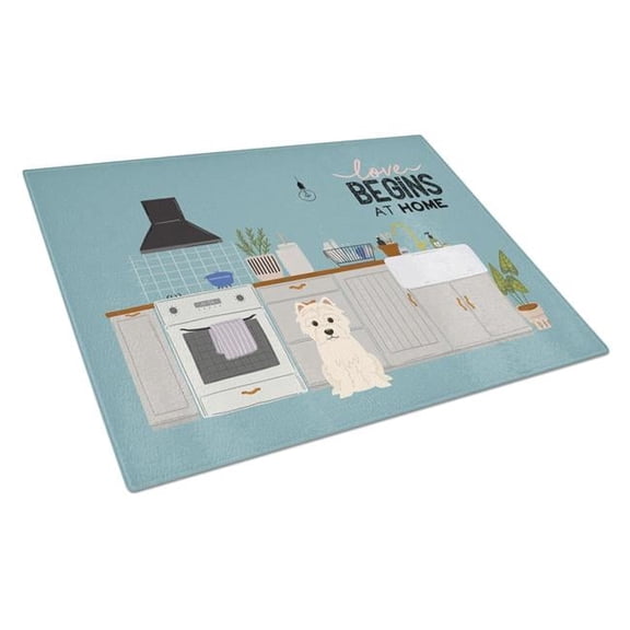 Westie Kitchen Scene Glass Cutting Board - Large
