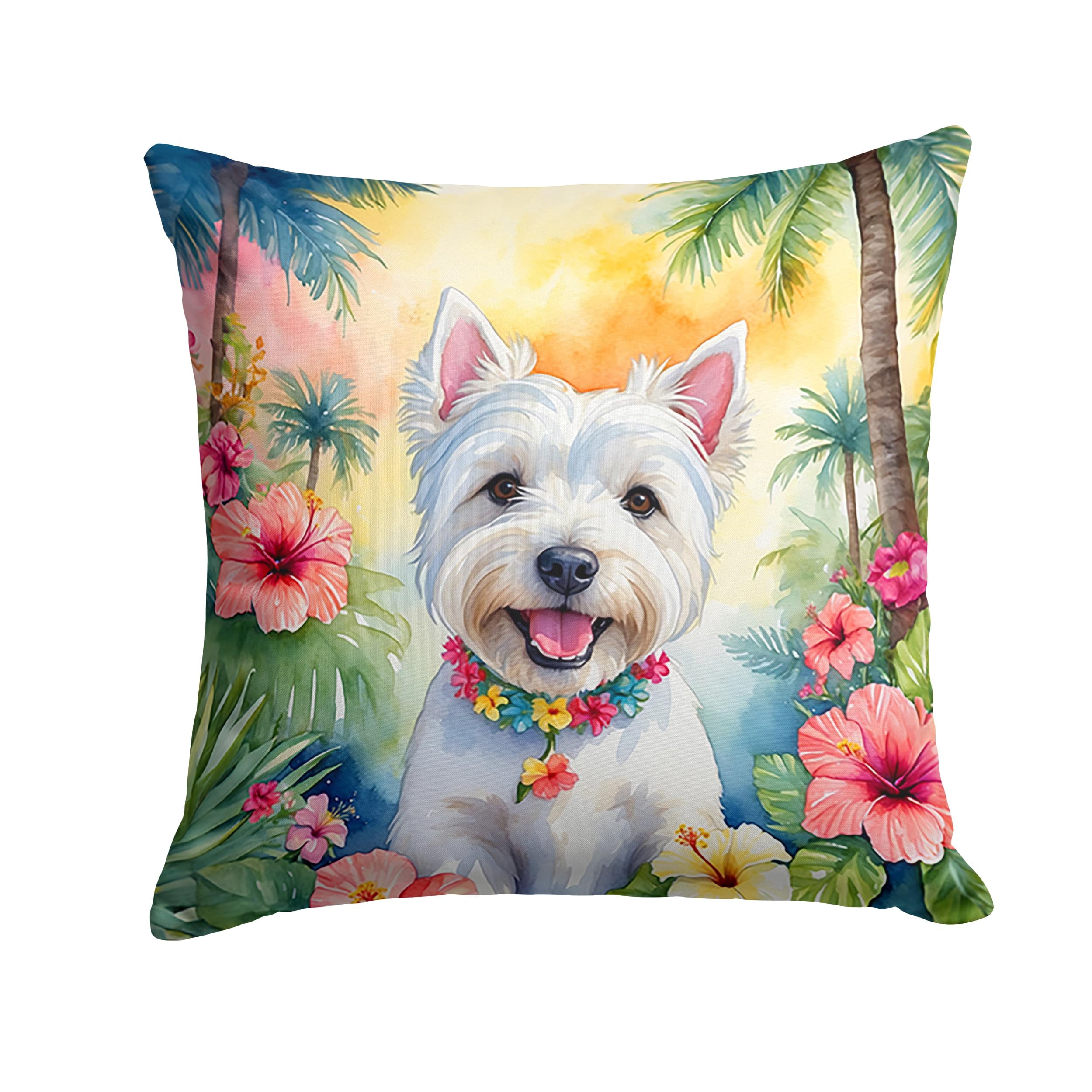 Westie Luau Throw Pillow 14 in x 14 in