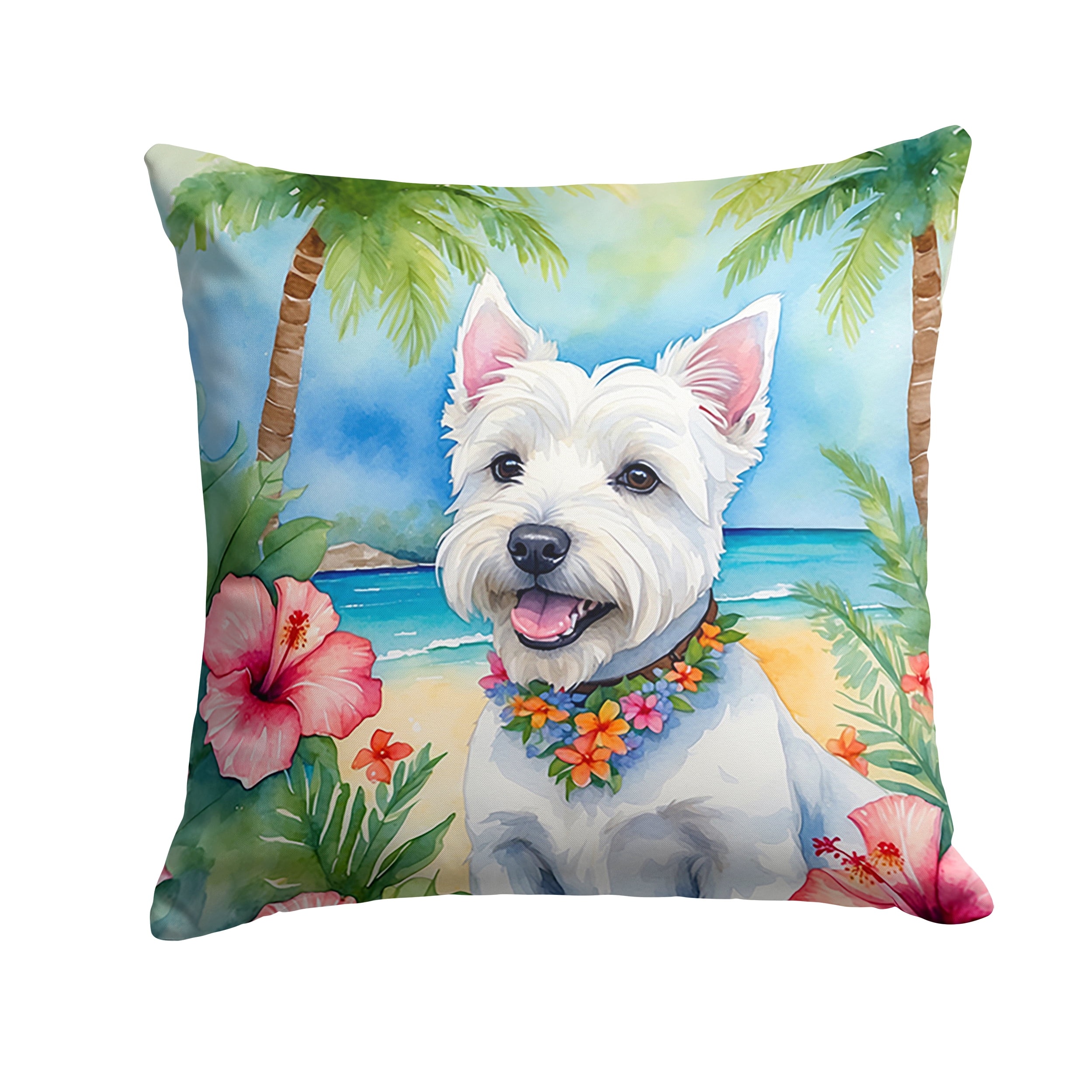 Westie Luau Throw Pillow 18 in x 18 in