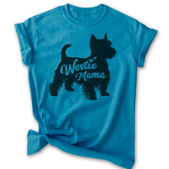 Westie Mama, Unisex Women's Shirt, West Highland White Terrier Owner, Funny Dog Mama Gift, Heather Blue, X-Large