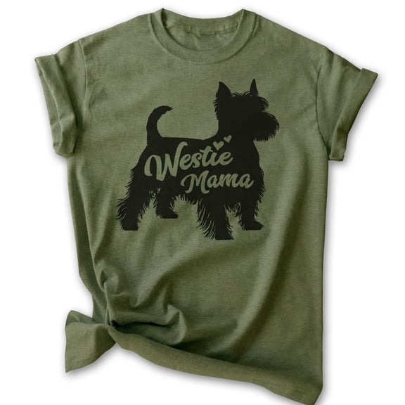 Westie Mama, Unisex Women's Shirt, West Highland White Terrier Owner, Funny Dog Mama Gift, Heather Military Green, X-Large
