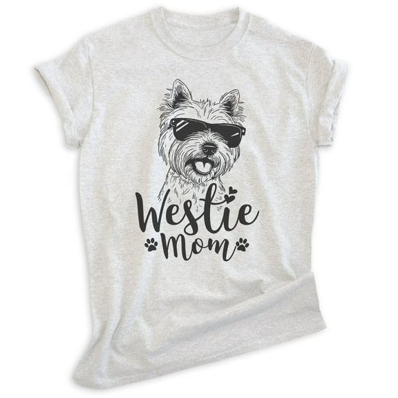 Westie Mom, Unisex Women's Shirt, West Highland White Terrier Owner, Funny Dog Mom Gift, Heather Ash, Medium