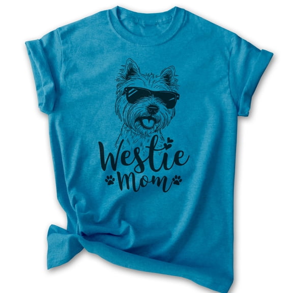 Westie Mom, Unisex Women's Shirt, West Highland White Terrier Owner, Funny Dog Mom Gift, Heather Blue, Small