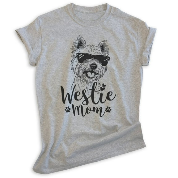 Westie Mom, Unisex Women's Shirt, West Highland White Terrier Owner, Funny Dog Mom Gift, Heather Gray, Small