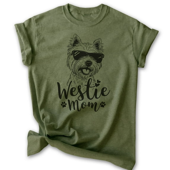Westie Mom, Unisex Women's Shirt, West Highland White Terrier Owner, Funny Dog Mom Gift, Heather Military Green, Medium