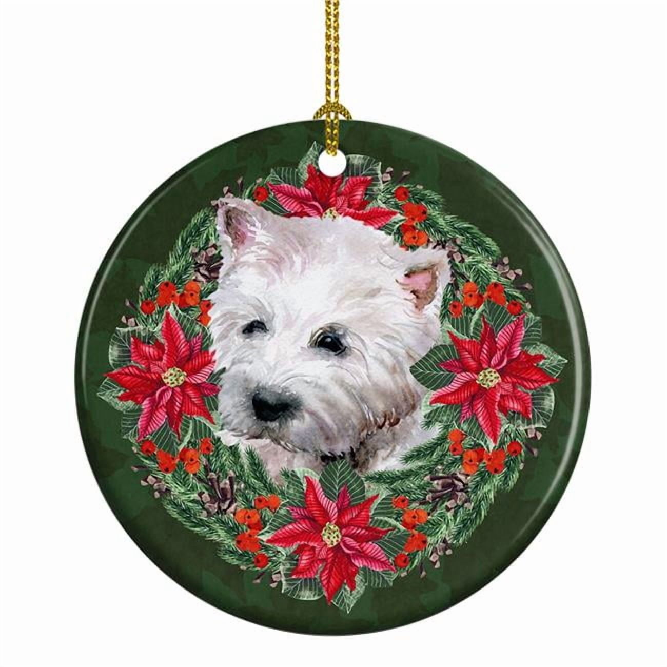 Westie Poinsetta Wreath Ceramic Ornament 2.8 in x 2.8 in